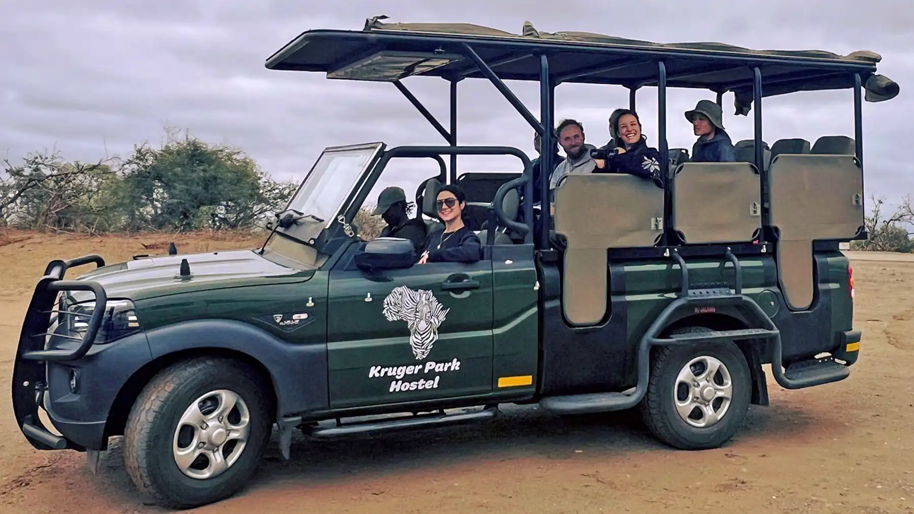 Out on safari with Kruger Park Hostel — sharing the thrill of spotting wildlife together in the heart of Kruger National Park.