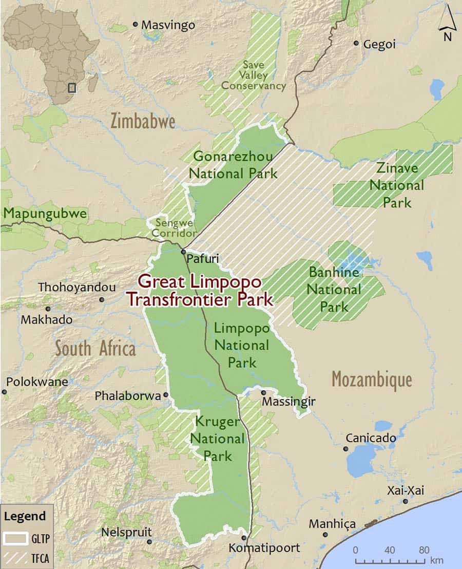 Map of the Great Limpopo Transfontier Park