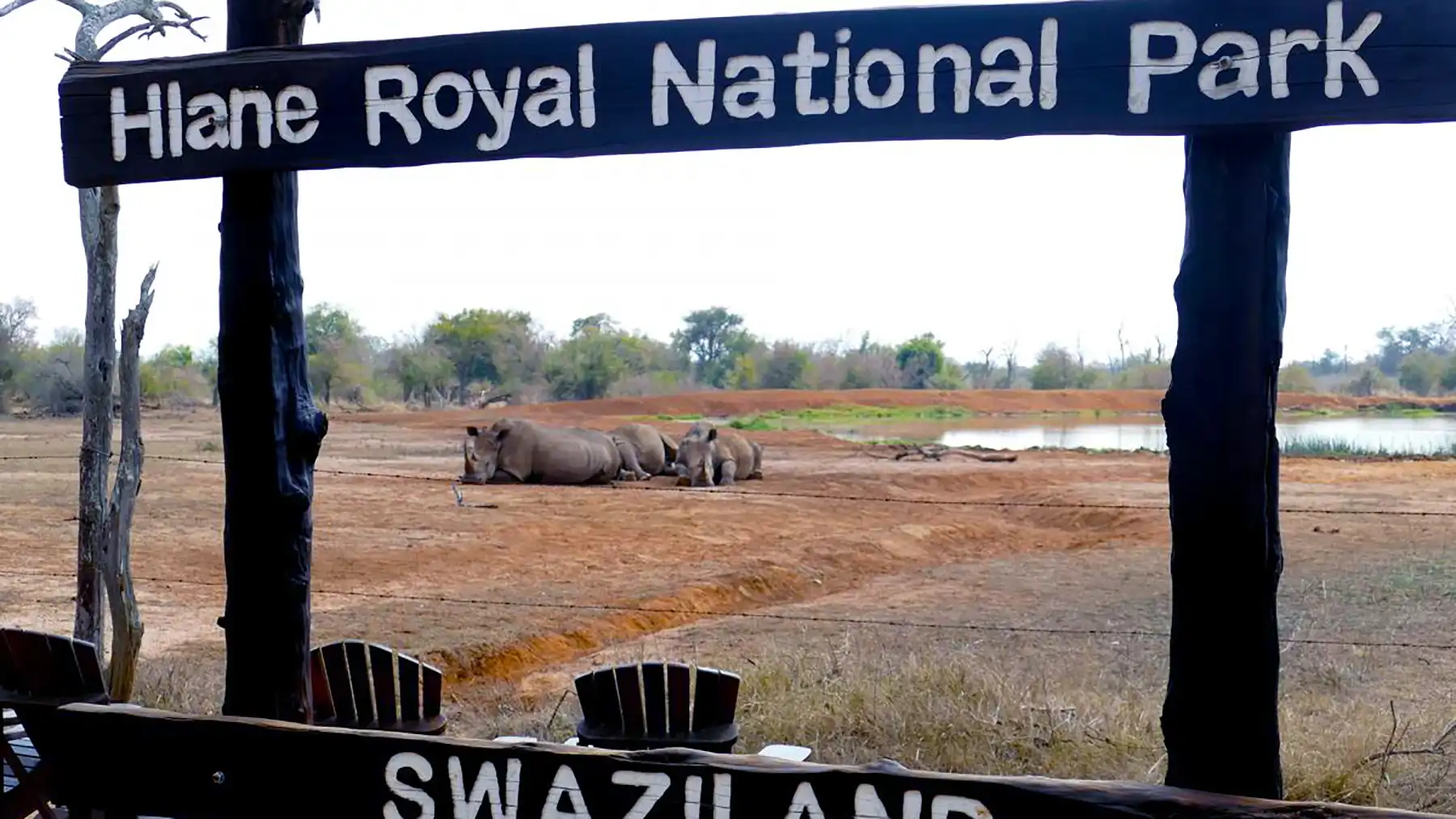 Main view point in front of the main lodge over the watering hole where the Rhinos congrigate most efternoons